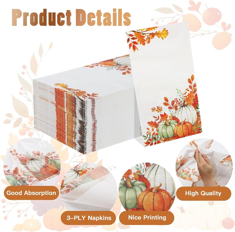 Tamone 100PCS 3-Ply Thanksgiving Napkins - Pumpkin Paper Napkins - Thanksgiving Disposable Napkins - Premium Quality Dinner Napkins Soft and Absorbent - Image 3